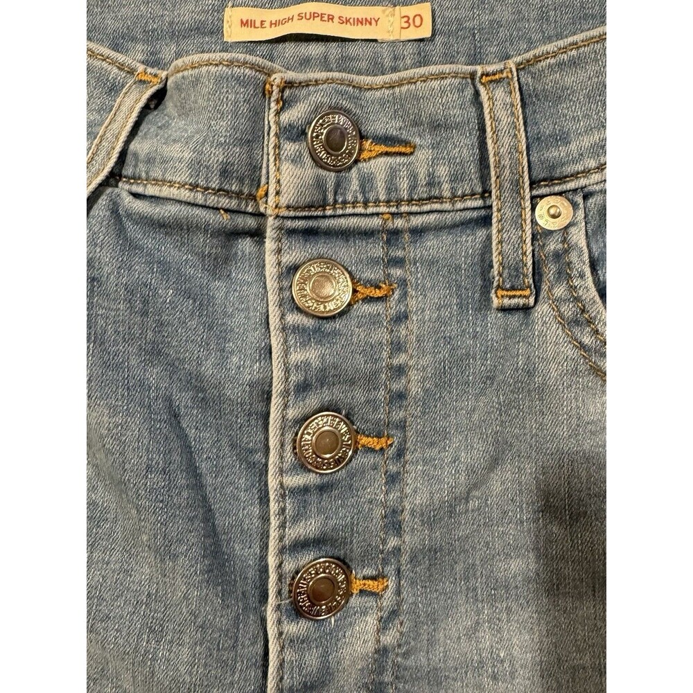 Levi's Y2K Vintage Mile High Skinny Jeans Light Blue Womens 30 Button Front EUC - Picture 10 of 16